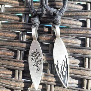2 Pack Tribal Beach Surfboard Silver Tone Pendant Necklace Dragon & Flames